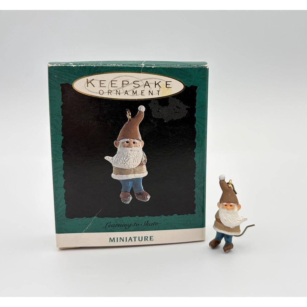 1993 Hallmark Keepsake Miniature Ornament Learning to Skate Gnome Vintage